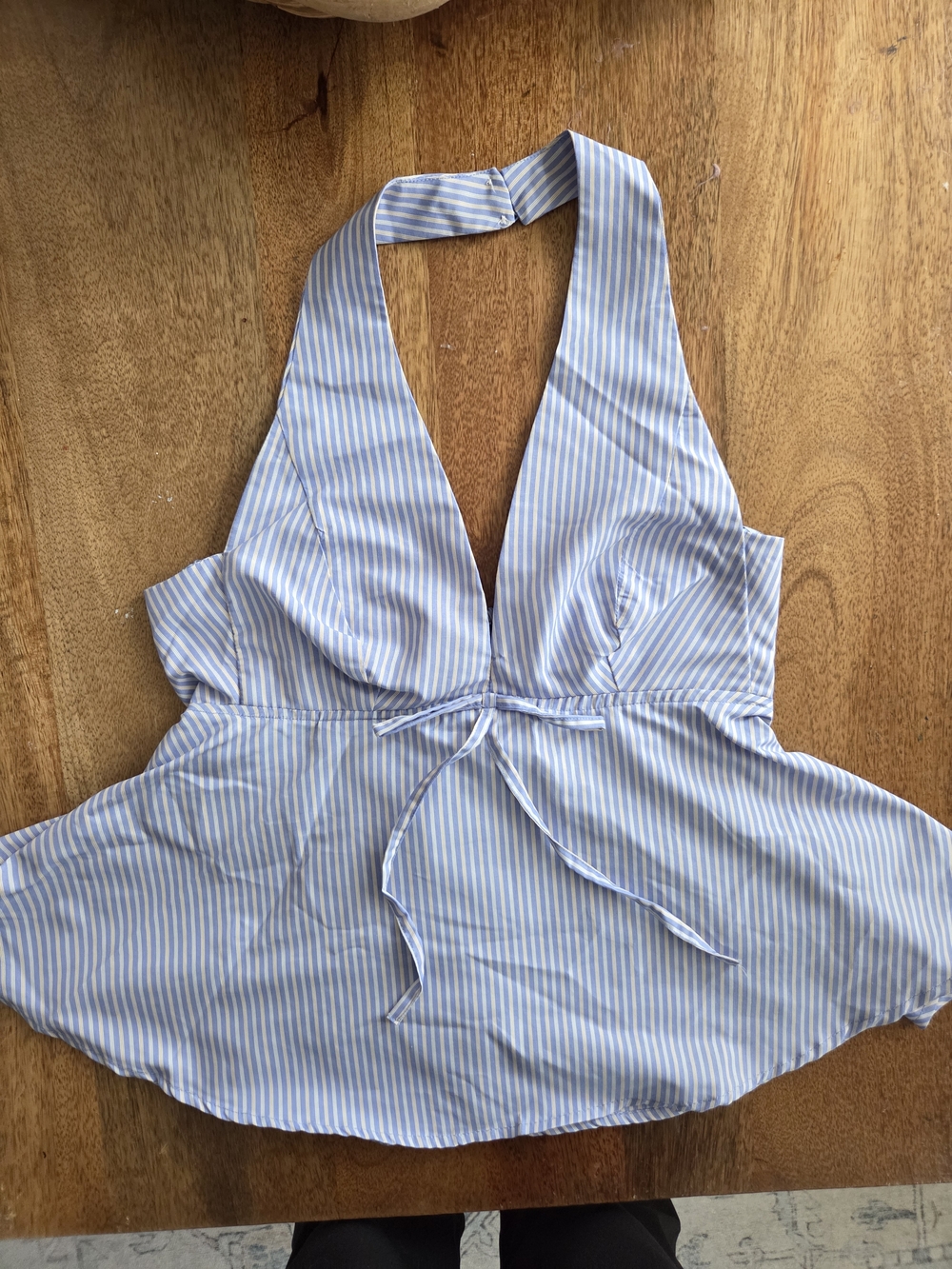 Women’s Light Blue Stripe Halter Peplum Top